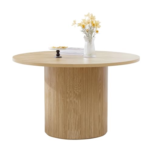 47 inch Round Dining Table for 4, Kitchen Table Dinner Table with 2-Layer Storage Shelf and Wood Slide Door for Home Dining Room Living Room (Walnut)