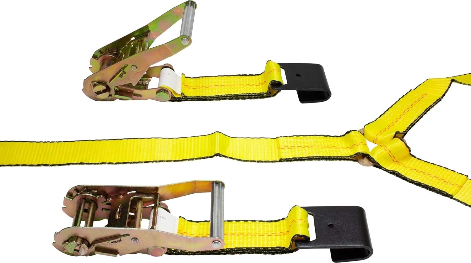 Mytee Products (4 Pack 2 x 14' Car Tie Down Lasso Ratchet Strap with Flat Hook - Tire Straps for Car Trailer - Wheel Straps for Hauling Cars