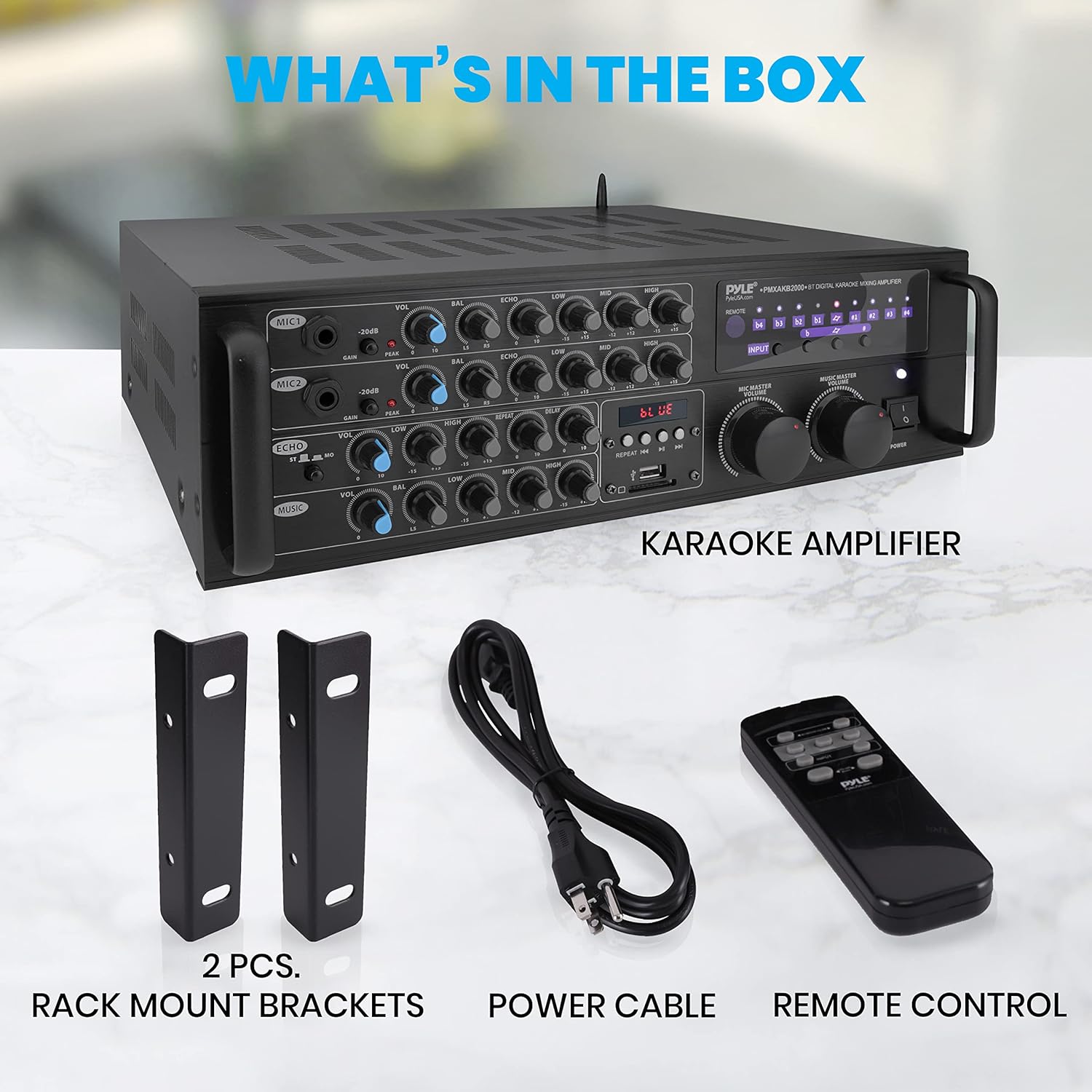 Dual Channel Bluetooth Mixing Amplifier - 2000W Rack Mount Karaoke Sound Mixer Audio Home Stereo Receiver Box System w/ RCA, USB, AUX - For Speaker