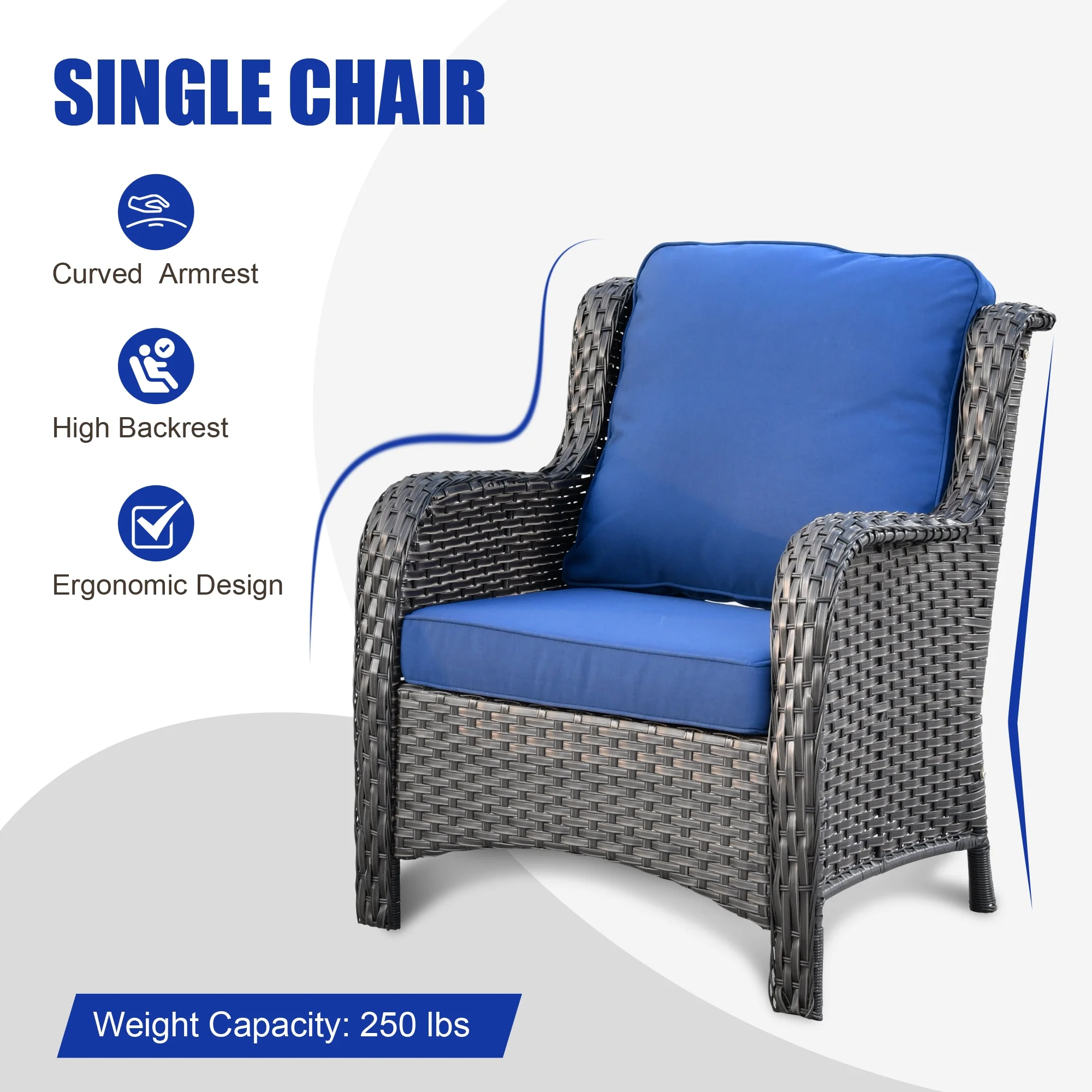 Ovios Outdoor Patio Single Chairs on sale 2 Pieces, Wicker Patio Single Chairs Set, PE Rattan Patio Chairs with Fabric Cushions for Backyard