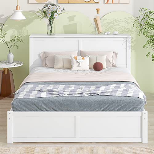 SOFTSEA Full Murphy Bed Wall Beds, Wood White Cabinet Bed 61.5” Foldable Platform Bed with Shelf for Guest Room