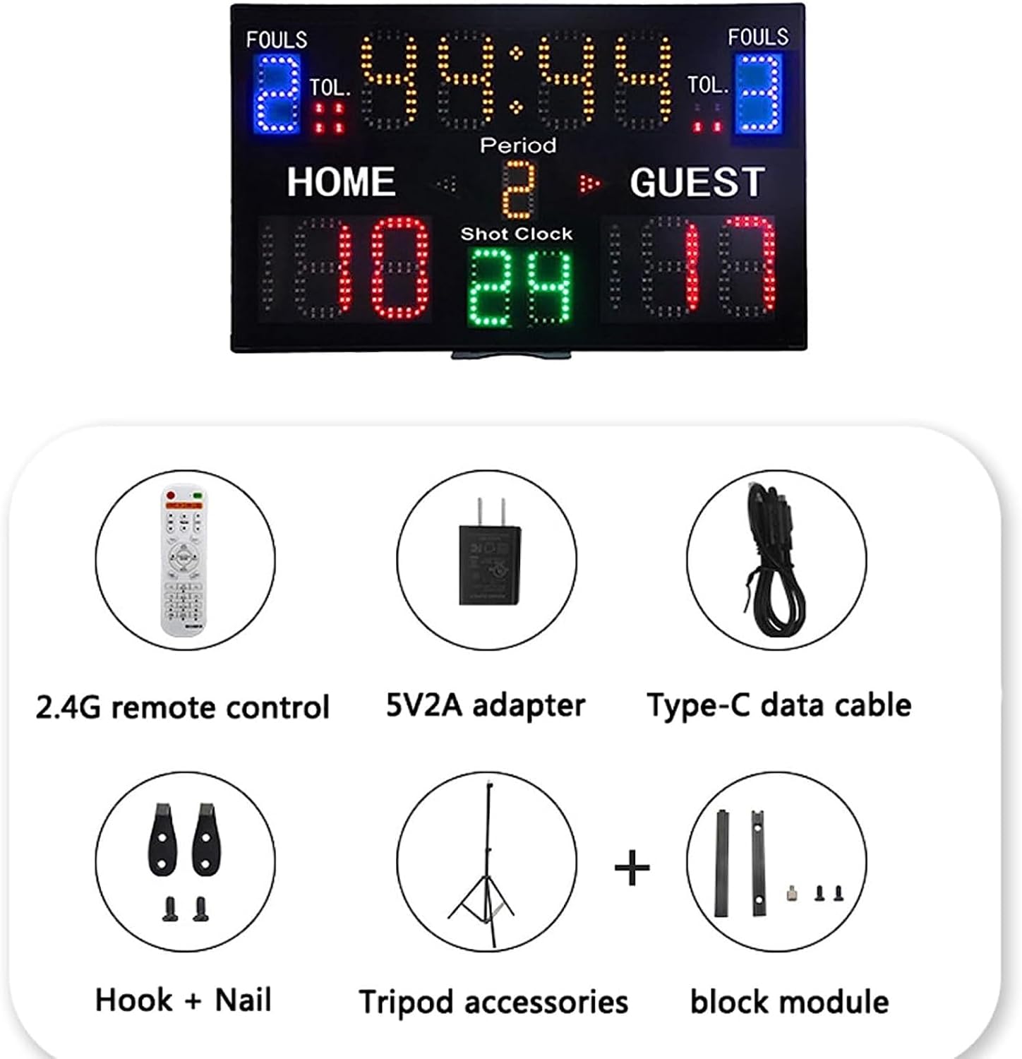 Portable Tabletop Scoreboard, 15 Digits LED Basketball Scoreboard with Bracket/Remote Control/Remote Control Distance Can Reach Up to 30M