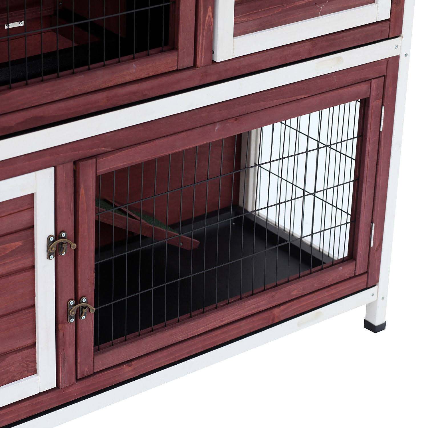 Pawhut 48x22 2 Story Elevated Wooden Rabbit Hutch Yard Bunny Cage w/ Tray u0026 Ramp