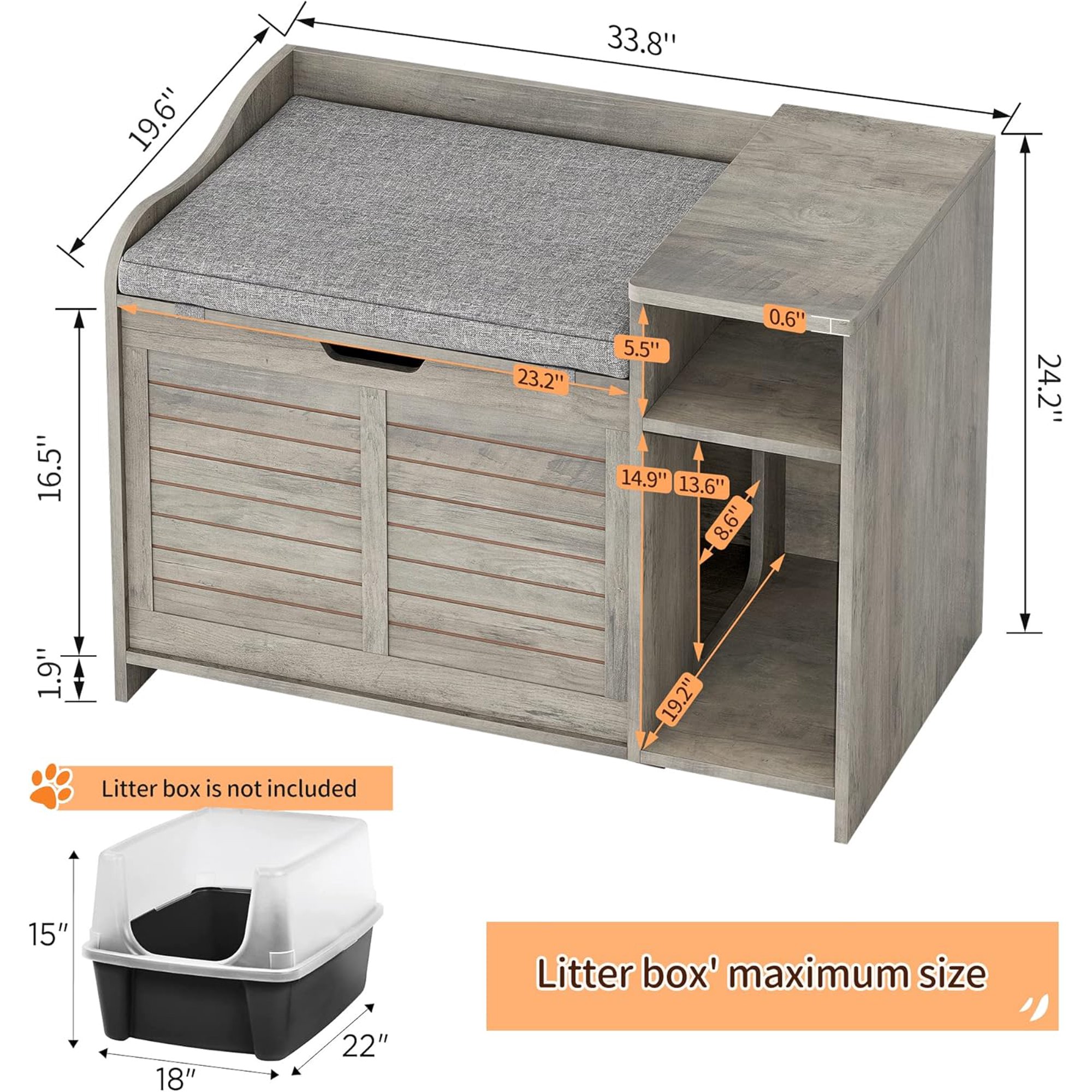 OUTGOODS Hidden Cat Litter Box Furniture, Fir Wood Enclosure Cabinet w/ Storage