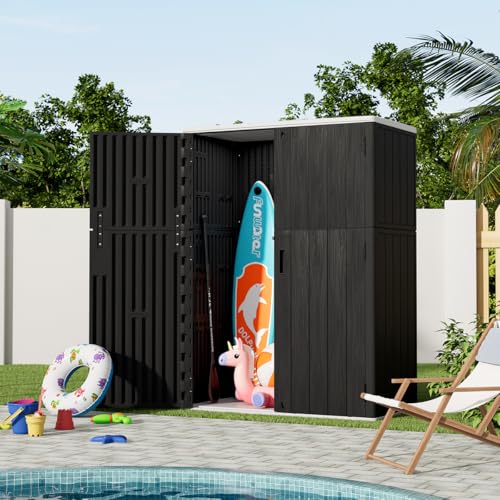 KINYING Outdoor Vertical Storage Shed,57 Cu.ft Outdoor Storage Cabinet Waterproof,Resin Sheds & Outdoor Storage Clearance for Garden,Patio,Backyard