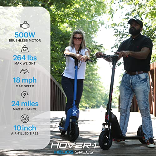 Hover-1 Helios Electric Folding Scooter, 18 MPH Top Speed, 24 Mile Range, 500 Watts Max Power, 10” Pneumatic Tires, Rear Disc Brakes