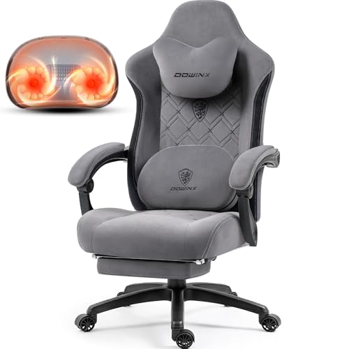 Dowinx Fabric Gaming Chair with Heated Massage Lumbar Support, Computer Game Chairs for Adults