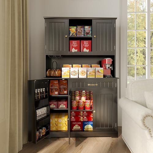 Gizoon 67.7" Kitchen Pantry Cabinet with Microwave Shelf Tall Coffee Bar Cabinet with Storage Kitchen Hutch with Countertop for Dining Room and Craft
