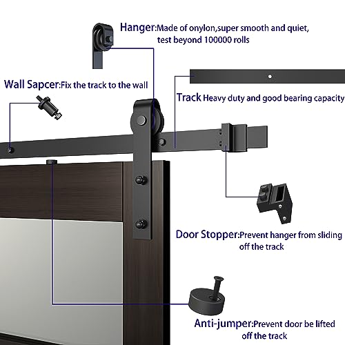 BARNSMITH 42in x 84in Glass Barn Door with 7FT Sliding Door Hardware Kit Included & Handle