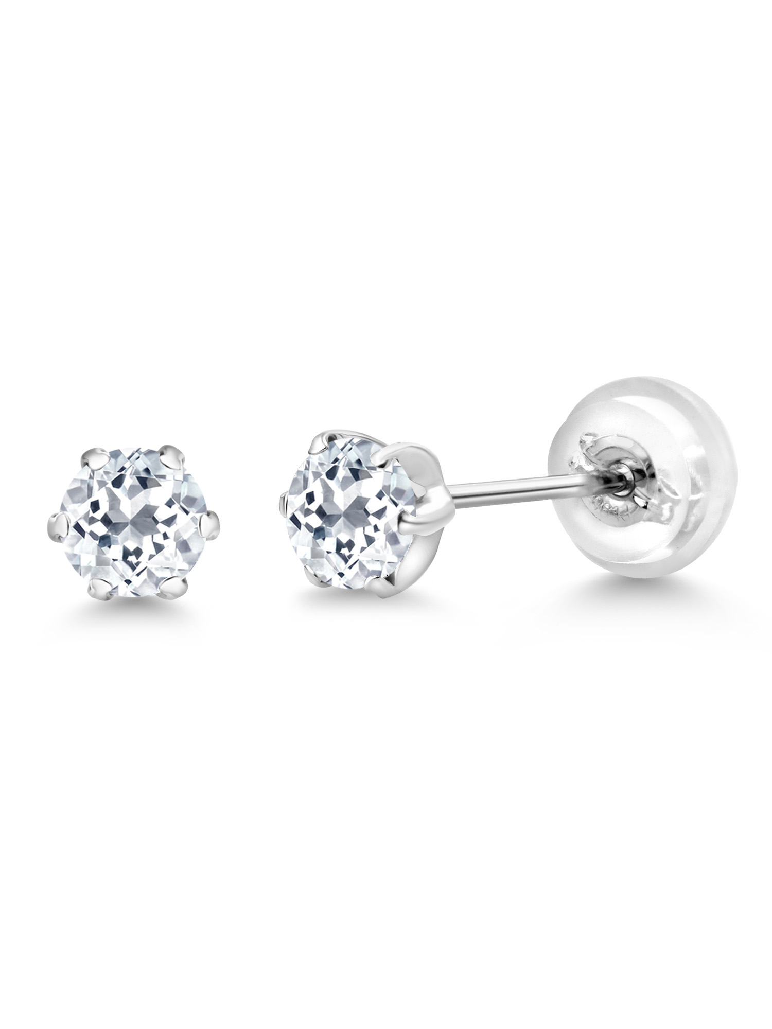 Gem Stone King Platinum White Topaz Stud Earrings For Women (0.66 Cttw, Gemstone November Birthstone, Round 4MM)