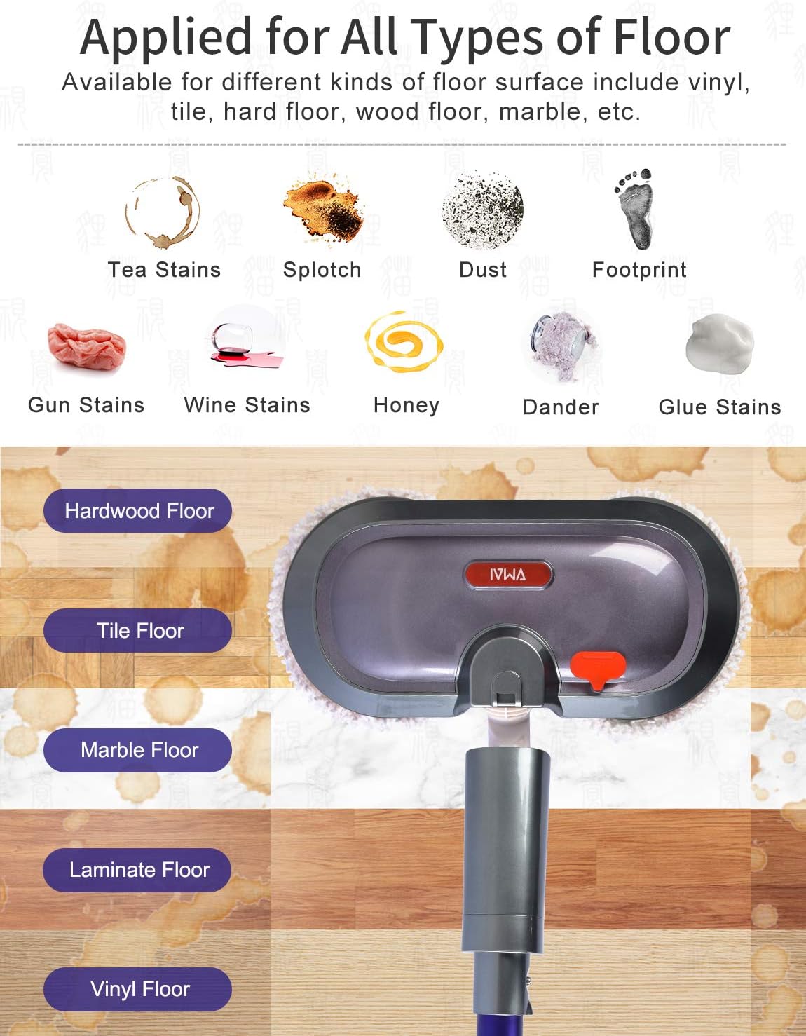 Electric Mop, Cordless Electric Mop, with Detachable Battery & 300ml Water Tank, Spin Mop with LED Headlight and Sprayer, for Hardwood, Tile