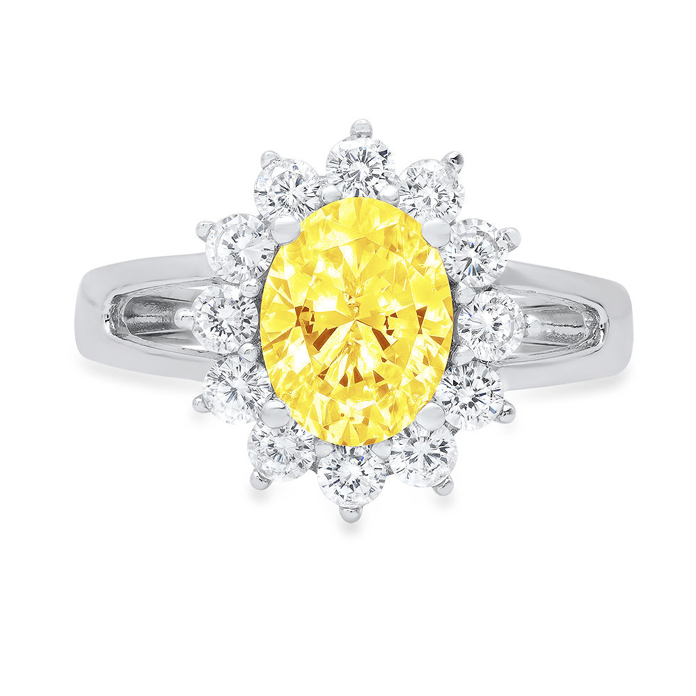2.36ct oval cut yellow simulated diamond 18k white gold anniversary engagement halo ring size 7.5