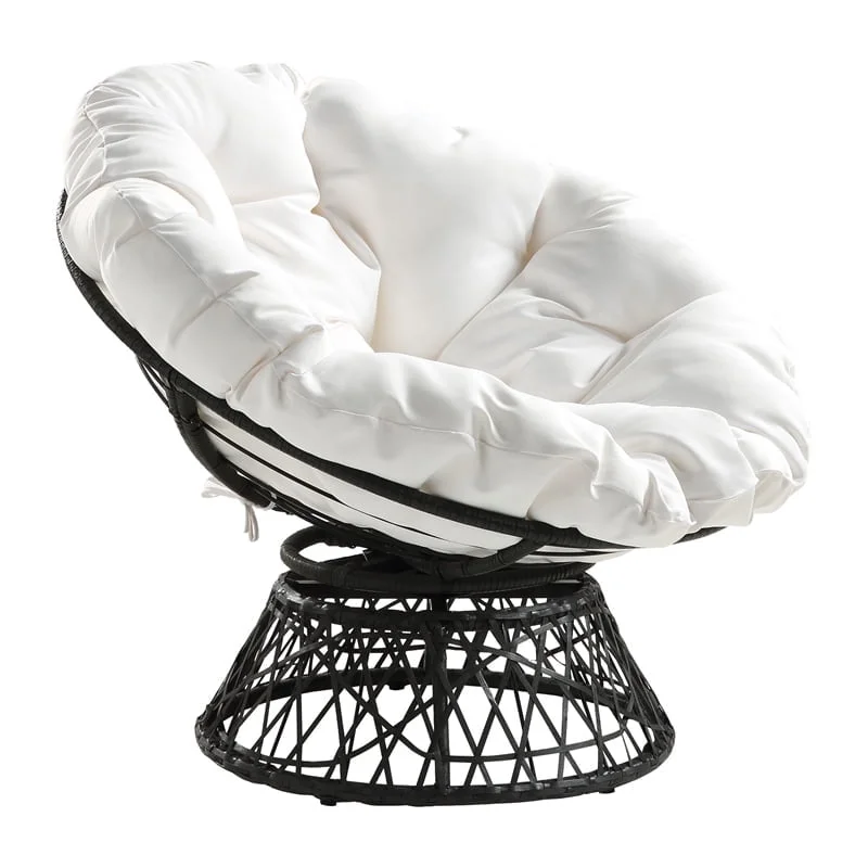 OSP Home Furnishings Papasan Chair with White cushion and Black Frame