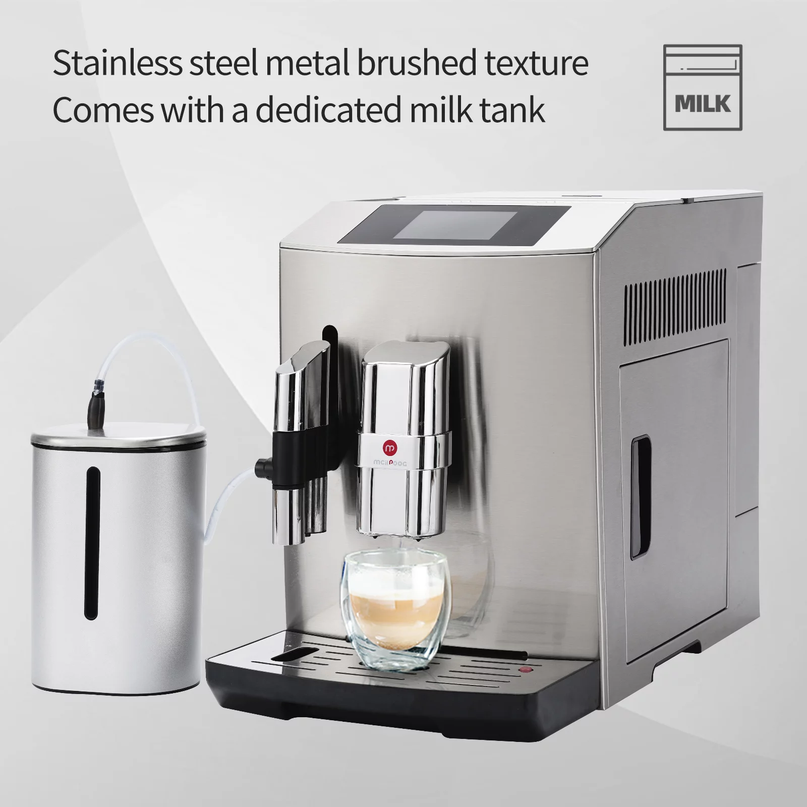 Mcilpoog 2022New Fully Automatic Coffee Machine, Silver Full Metal, Super Automatic Espresso Machine with Milk can, WS-S7 can make Americano, Latte