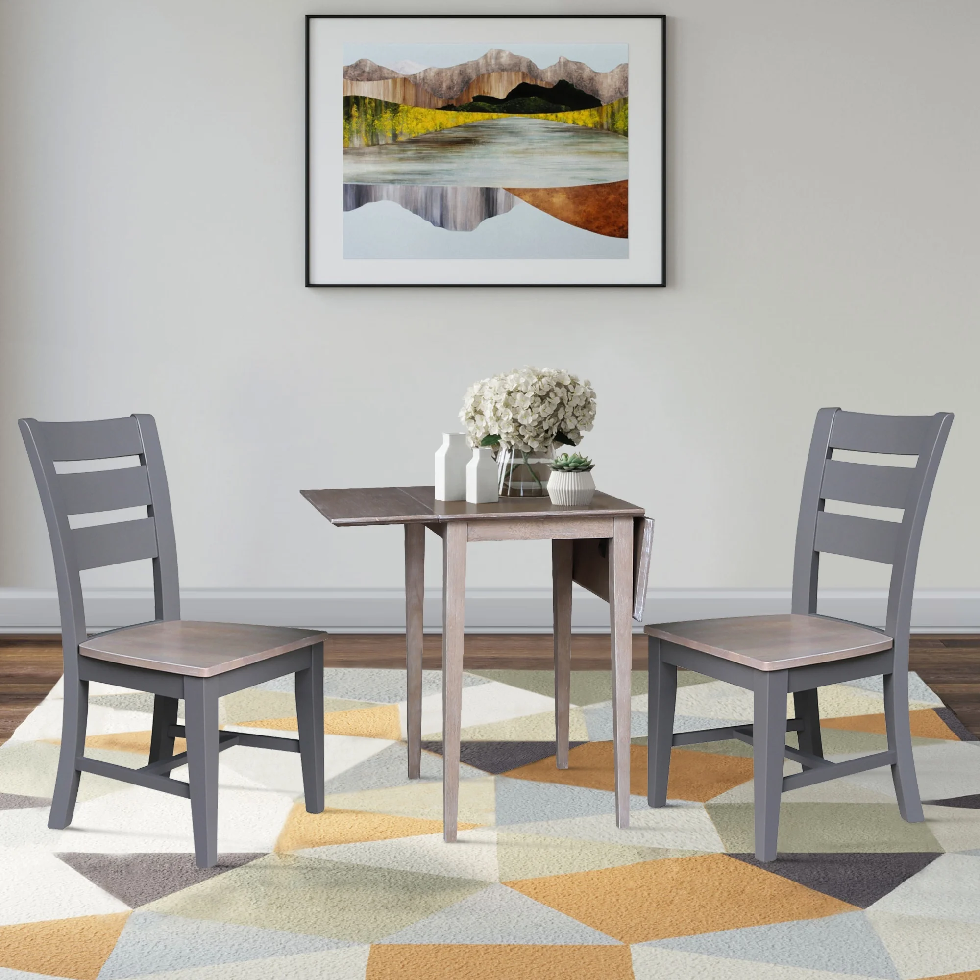 Small Solid Wood Dual Drop Leaf Table with 2 Chairs