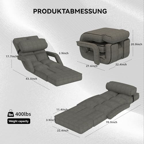 Esright Floor Chair, Padded Folding Gaming Chair with 14-Level Adjustable Backrest