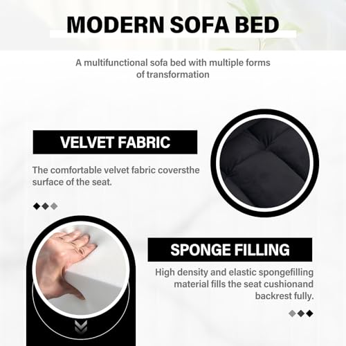 WIIS' IDEA Convertible Sofa Bed,3 in 1 Velvet Sleeper Sofa Pull-Out Bed