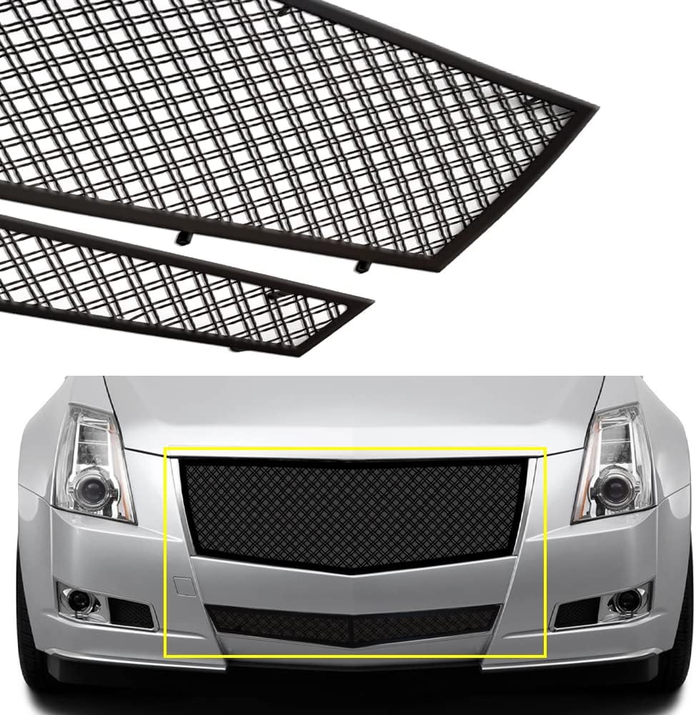 Compatible with 2008-2013 Cadillac CTS Stainless Steel Mesh Grille Grill Insert Combo (Not For CTS-V or model with Adaptive Cruise Control) (chrome