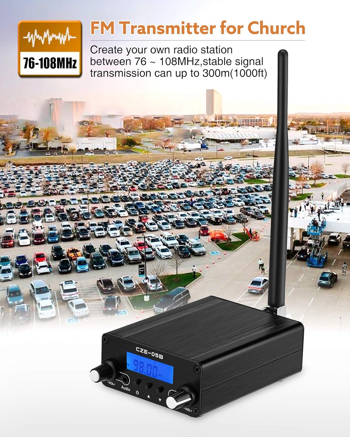 FM Transmitter for Church, APROTII 0.5W/0.1W FM Broadcast Transmitter 76~108MHz with Microphone and Antenna, Broadcast Long Range 1000ft