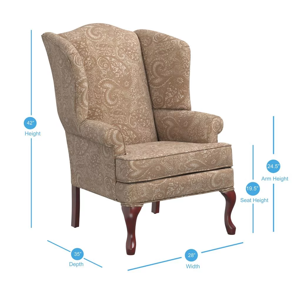 Comfort Pointe Paisley Cream Chenille Traditional Wingback Accent Chair