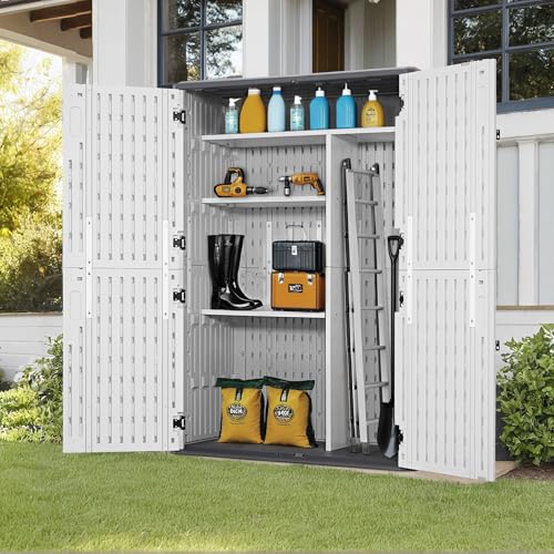 Macrout Plastic Storage Shed 4.3 x 2.5 ft, Waterproof Outdoor Storage Cabinet with Floor, Resin Shed for Garden and Patio (Medium)