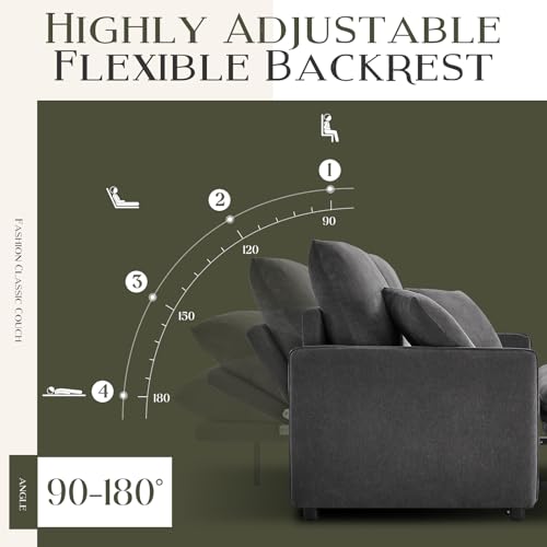 55" 3-in-1 Convertible Sleeper Sofa Bed with Adjustable Backrest - Soft Chenille Futon Couch for Living Room, Office & Apartment, Beige