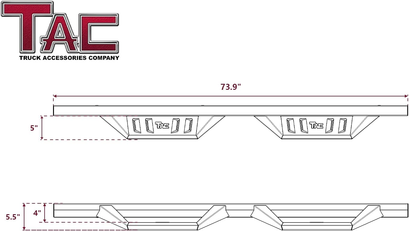 TAC Sidewinder Running Boards Fit 2007-2021 Toyota Tundra Double Cab 4&rdquo