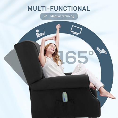 HOMCOM Vibration Massage Recliner Chair for Living Room with Heat, Wingback Single Sofa, Modern Suede Fabric Push Back Reclining Chair with Footrest
