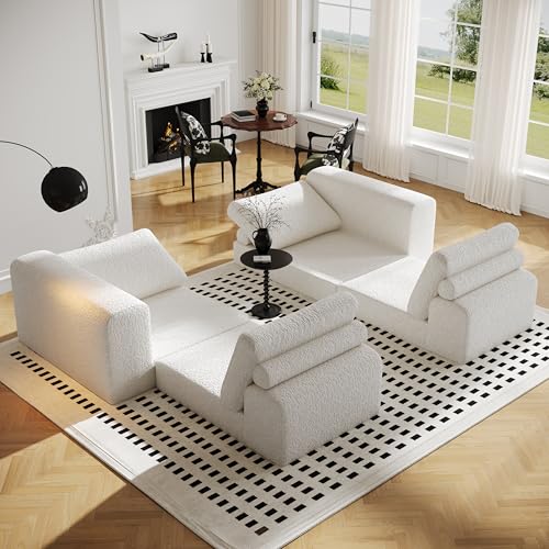 Cloud Modular Sectional Sofa, DIY Combination Modular Couch for Living Room, Unique Knitted Fabric Love Seat Couches with 2 Pillows