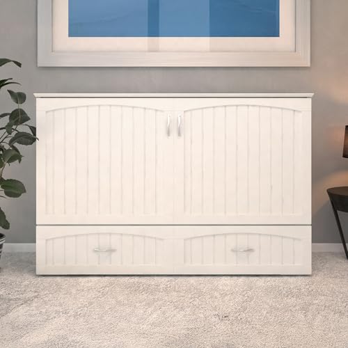 AFI Southampton Queen Murphy Bed Chest with Mattress, Storage, and Built-in Charger in Grey