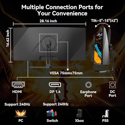 SANSUI 32 Inch Curved 240Hz Gaming Monitor High Refresh Rate, FHD 1080P Gaming PC Monitor HDMI DP1.4, Curved 1500R, 1Ms MPRT, HDR,Metal Stand
