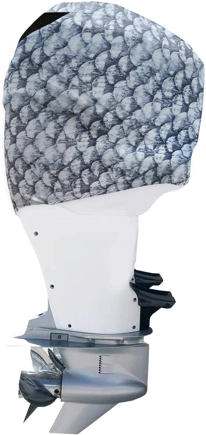 OUTERENVY Grey Fish Scales Outboard Motor Cover for Yamaha V6 4.2 F225-300HP [2009-2021] (Side Vents) | Made in USA to Stay on While You Run!