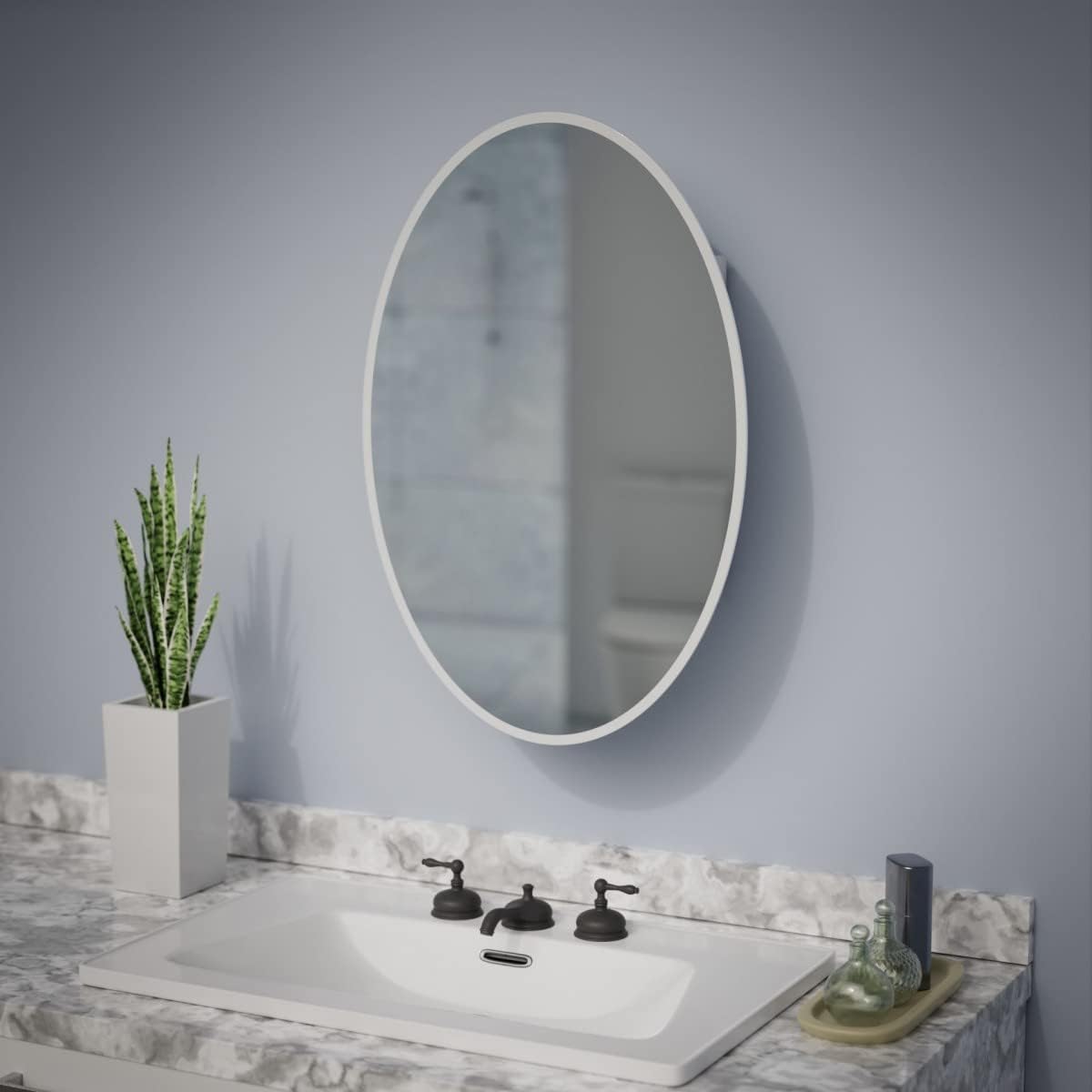 Renovators Supply Manufacturing Oval Wall Mounted Medicine Cabinet Brushed Stainless Steel Bathroom Storage Cabinet with Mirror 26" x 18" Hanging
