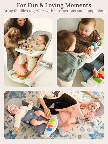 CuddoBaby Baby Bouncer 4-in-1 with Wheels, Detachable Piano, Feeding Tray, Play Bar