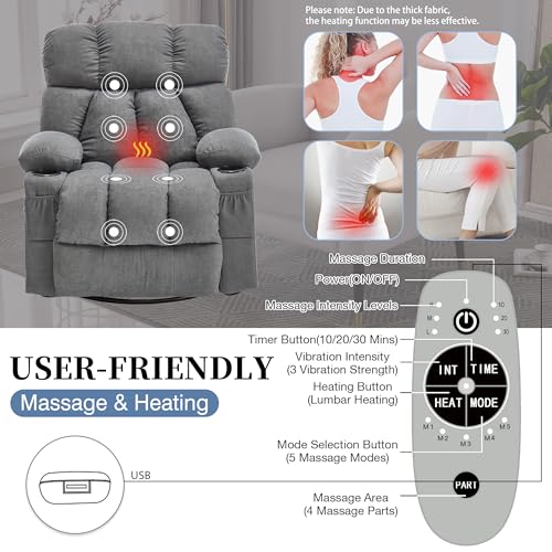 Recliner Chair with Massage and Heat, Rocker Recliner Chairs for Adults, Overstuffed Nursery Rocking Chairs for Living Room