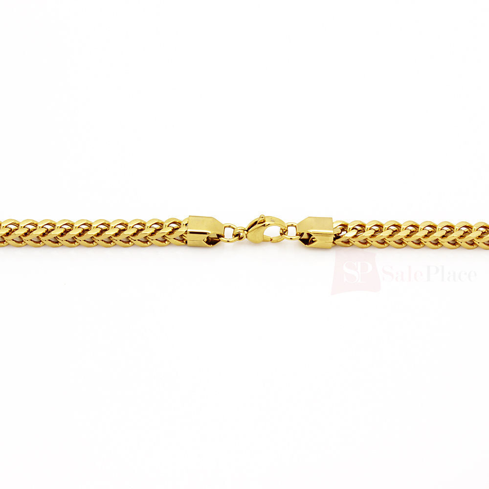 30" Mens Hip Hop 8mm Gold Stainless Steel Franco Cuban Box Chain Link Necklace