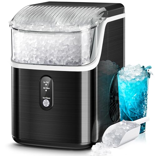 Kismile Nugget Ice Makers Countertop,Pebble Ice Maker Machine with Chewable Ice, 35lbs/Day,One-Click Operation,Self-Cleaning Countertop Ice Machine