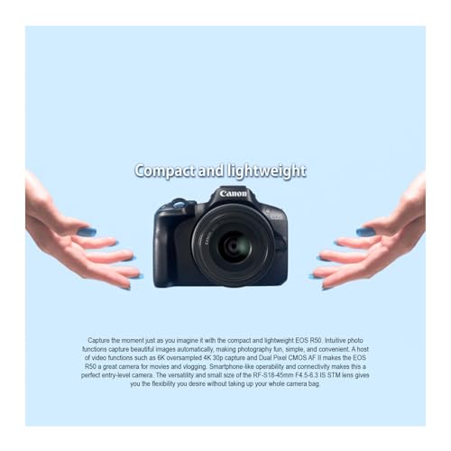 Canon EOS R50 Mirrorless Camera and 18-45mm Lens (Black) Bundle with 128GB SD Card and Camera System Gadget Bag with Accessory and Cleaning Kit (3