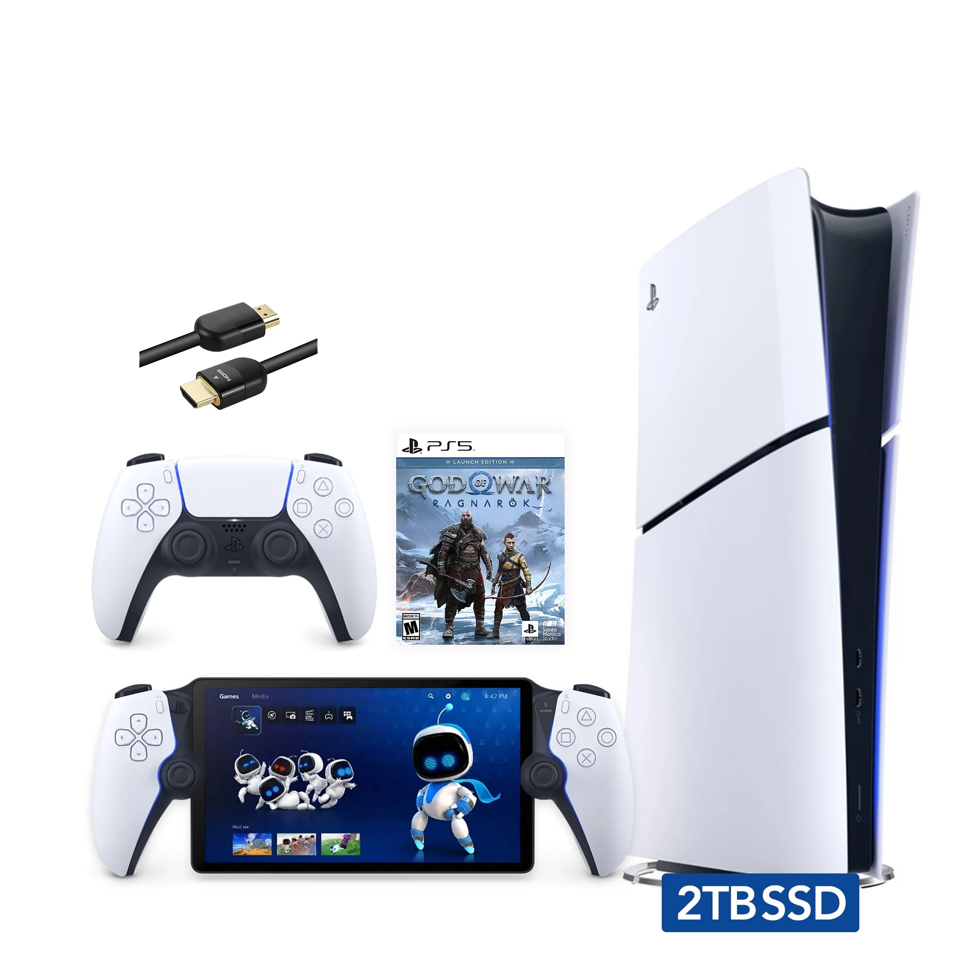 2023 New PlayStation 5 Slim Upgraded 2TB Digital Edition God of War Ragnarok Bundle with Portal Remote Player and Mytrix 8K HDMI Ultra High Speed