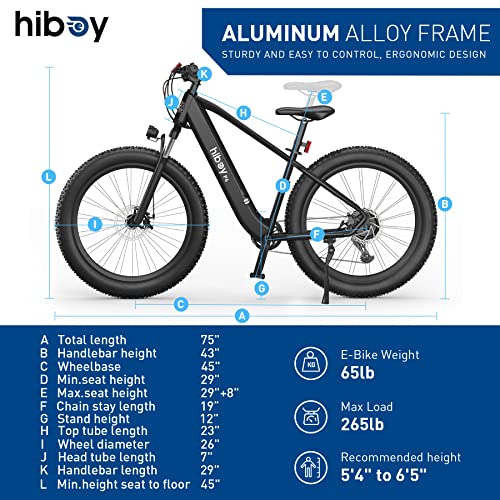 Hiboy Electric Bike for Adults, 28MPH 62.1Miles Range 1000W Peak Motor 48V 13Ah Removable Battery Ebike, 26“ x 4.0” Fat Tire Electric Bicycle