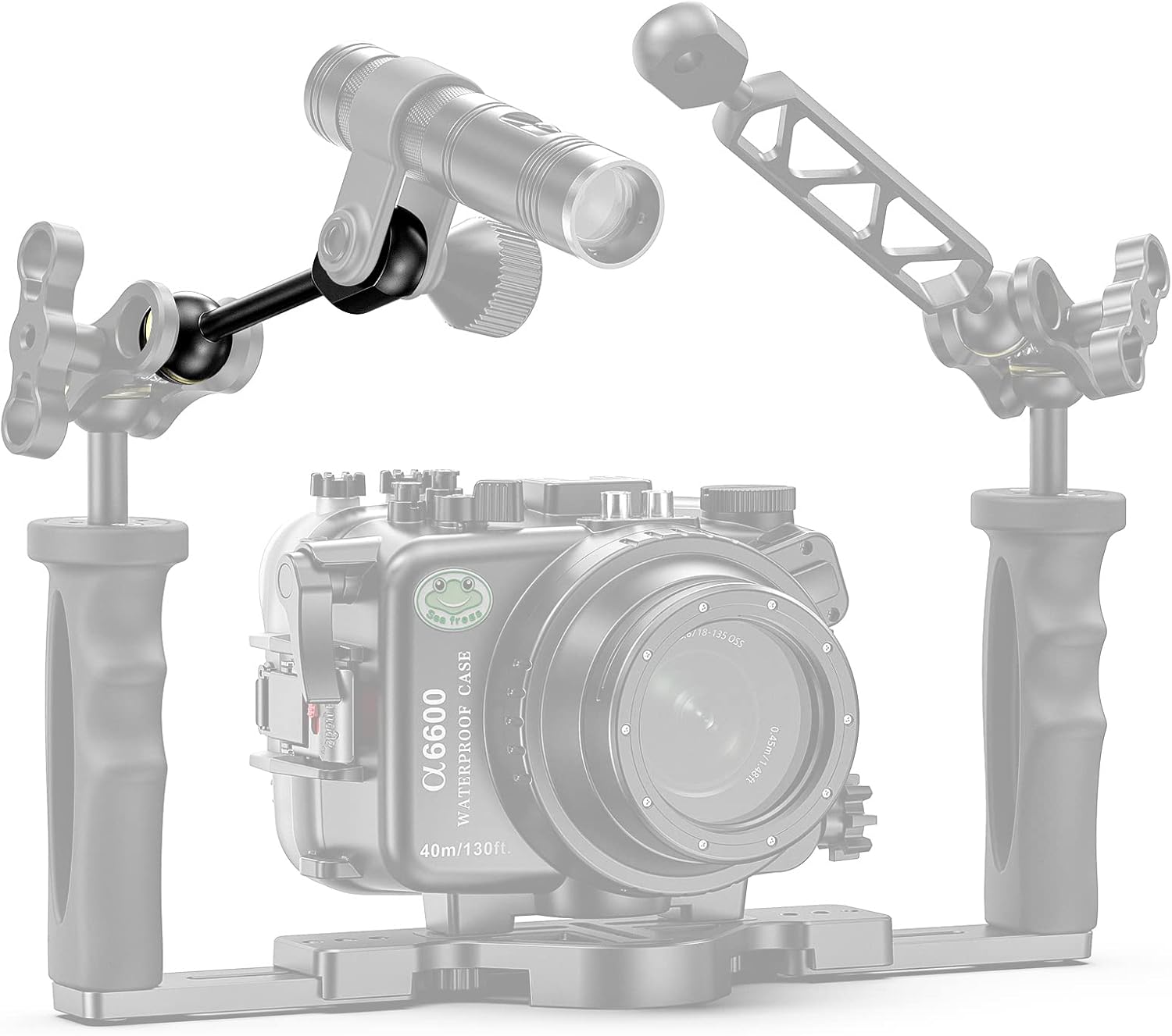 Seafrogs 4&rdquo;Aluminum Alloy Underwater System, Connector Ball Head, Aluminum Alloy Dual Balls Arm for Strobe/Video Light/Diving Camera Tray