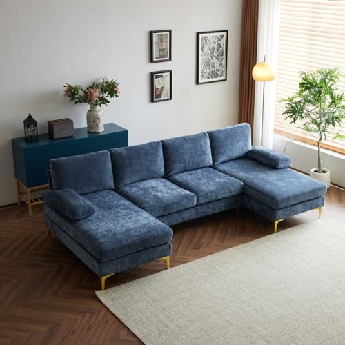 Karl home Convertible Sectional Sofa 110" U-Shape Sofa Couch 4-Seat Couch with Chaise ChenilleFabric Upholstered for Living Room, Apartment, Office