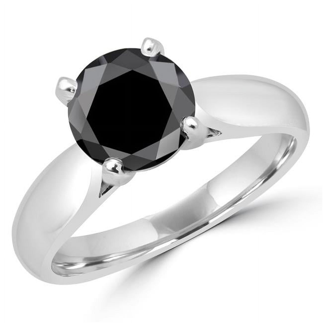 2 CT Classic Solitaire 4-Prong Round Black Diamond Engagement Ring in 14K White Gold, Size 3.75