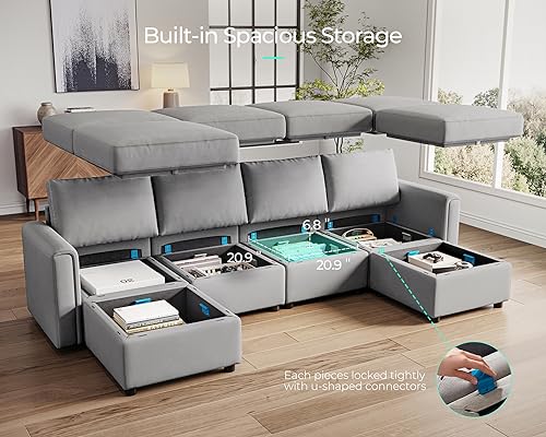 LINSY HOME Modular Sectional Sofa, Convertible U Shaped Sofa Couch with Storage, Memory Foam, Modular Sectionals with Ottomans