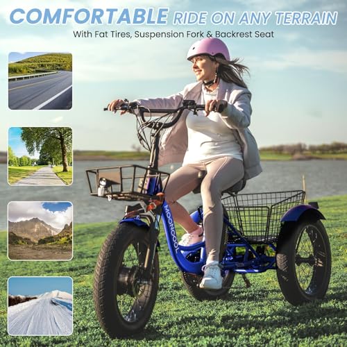 MOONCOOL Electric Tricycle for Adults, 20" x 4" Fat Tire Electric Trike, 48V 500W Motorized Electric Bicycle Bikes