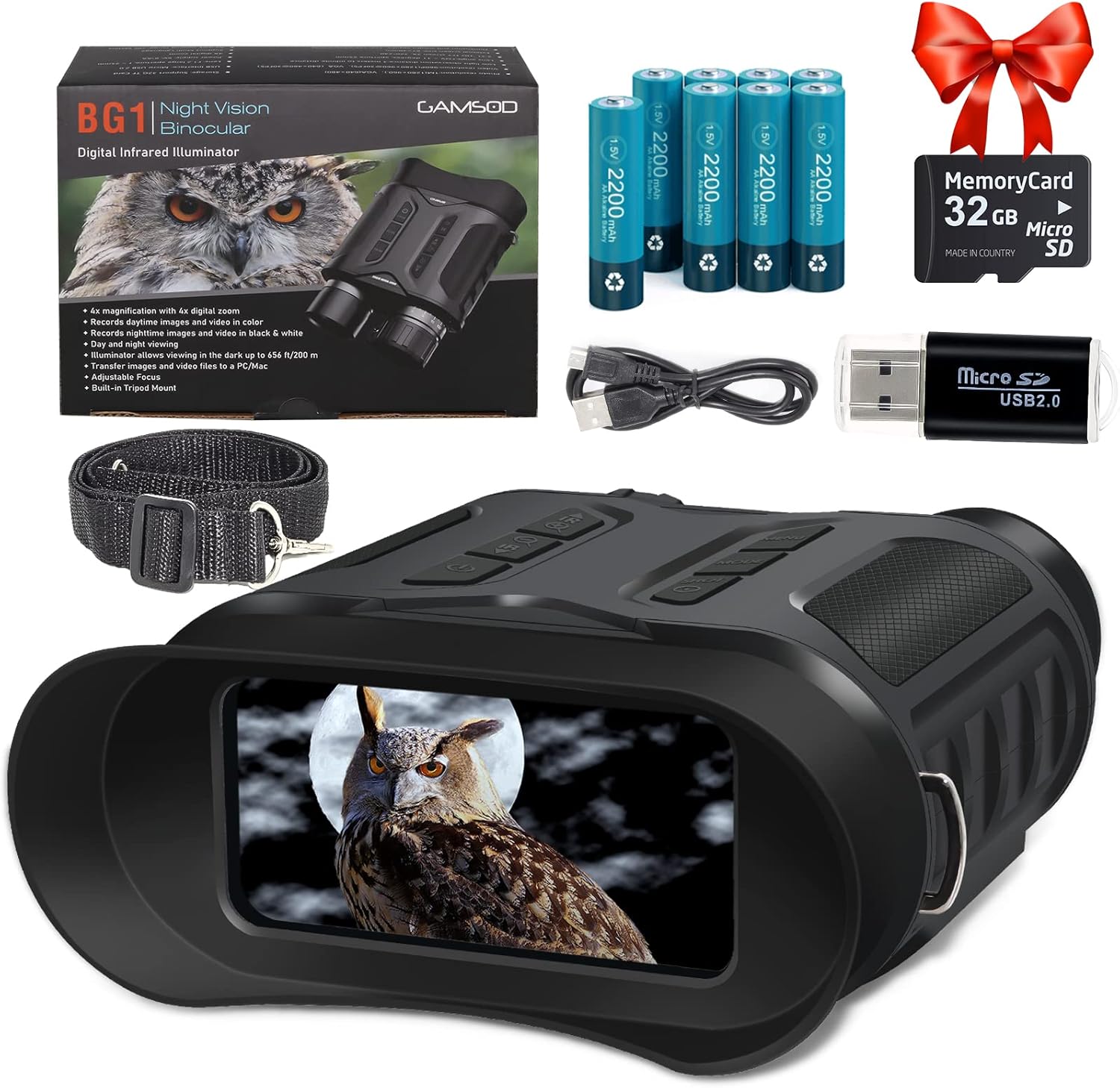 GAMSOD Night Vision Goggles, Night Vision Binoculars for Adults, Infrared Goggles with Take HD Photo & Video in Total Darkness for Hunting