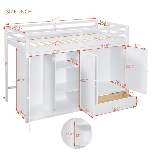 Harper & Bright Designs Twin Size Loft Bed with L-Shaped Desk and Stairs, Solid Wood Loft Bed Frame with Storage Drawers and Bookcase