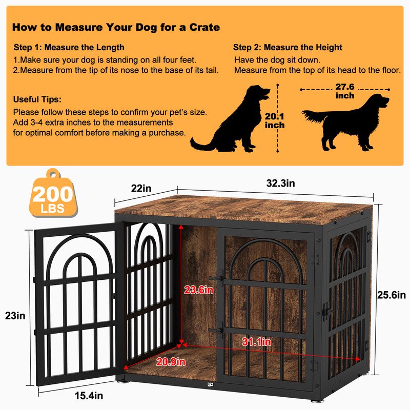 Dog Crate Furniture with Cushion, Wooden Dog Kennel End Table with Double Doors, Heavy Duty Indoor Dog House for Small Medium Large Dogs