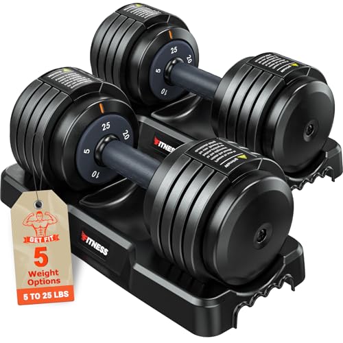Adjustable Dumbbells Set of 2, 1-Sec Adjustable Weights Dumbbells Set, 5 in 1 Free Dumbbell with Anti-Slip Texture Handle