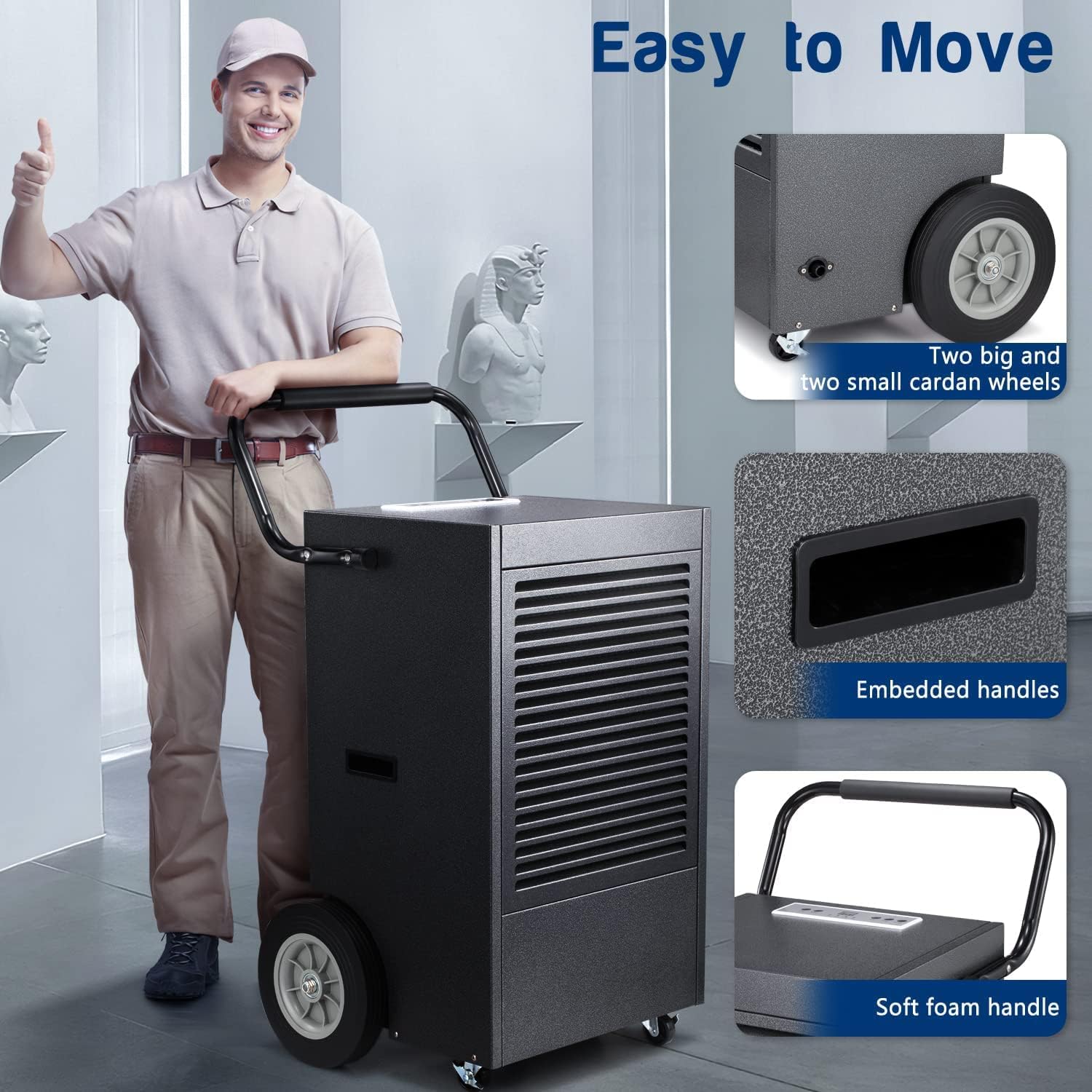 Commercial Dehumidifier 190 Pint,with Drain Pump and Hose,for Basement,Factory,Shopping Malls,Continuous drainage,Automatic Defrost，Memory Function